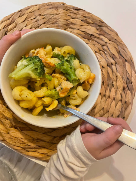 10-Minute Salmon & Broccoli Pasta Bake.